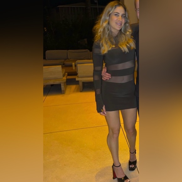 Chic Sheer Striped Long Sleeve Dress in chocolate brown - Picture 4 of 6